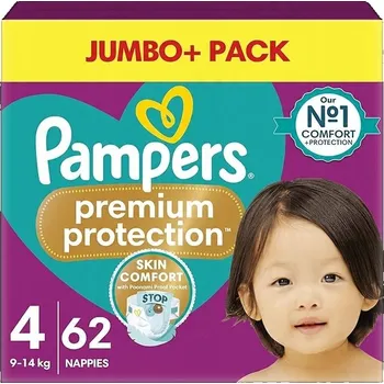 Plena Pampers Premium Protection 4, dětská váha 9-14 kg, UK balení 62 kusů