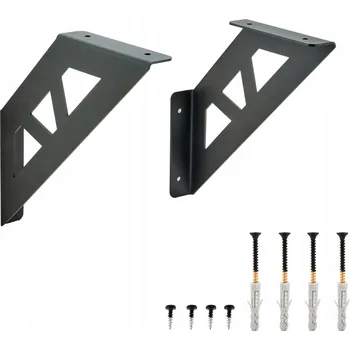 Obraz 2 x OCELOVÁ KONZOLE NA POLICI LOFT ČERNÁ - DRŽÁK PODPĚRA POD POLICI + VRUTY