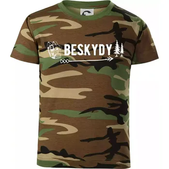 Chlapecké tričko Beskydy nápis - Dětské maskáčové triko - 104-110cm / 3-4 roky ( Hnědý maskáč )