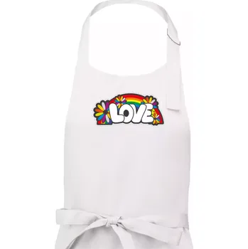 Kuchyňská zástěra Love s duhou v pozadí - Dámská zástěra na vaření - Univerzální velikost ( Bílá )