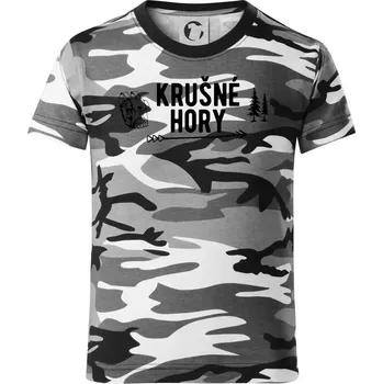 Chlapecké tričko Krušné hory nápis - Dětské maskáčové triko - 122 cm/6 let ( Šedý maskáč )