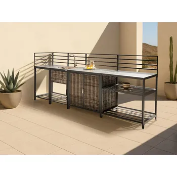 Zahradní sestava 4dílná venkovní kuchyňská souprava šedá hliníková skříňka dřez venkovní kuchyňská stanice na vaření Beliani