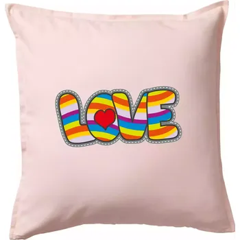 Polštář Love nápis duhový - Polštář 50x50 - 50x50 - Pouze potah ( Světle růžová )