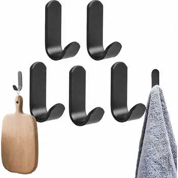 Věšák SADA 5 SAMOLEPÍCÍCH SAMOLEPICÍ HÁČKŮ, ČERNÉ, NEINVAZIVNÍ LEPIDLO V TUBĚ
