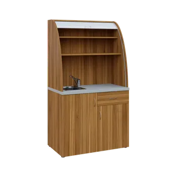 Kuchyňská pracovní deska KUCH - ROUND 01 kuchyňka, (dřez + baterie + lednice) s roletou, 1800x1000x600 mm, ořech světlý