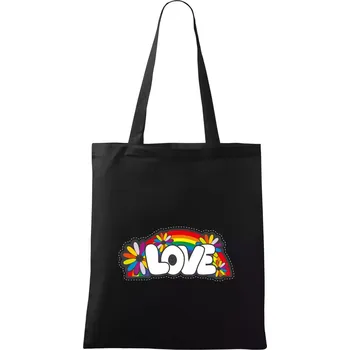 Nákupní taška Love s duhou v pozadí - Taška bavlněná - 42 x 38 cm ( Černá )