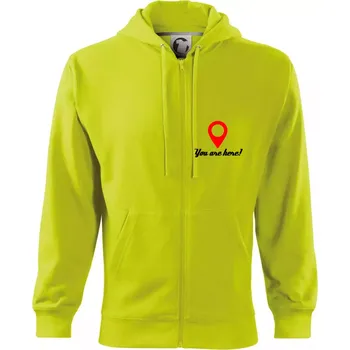 Pánská mikina You are here - Mikina s kapucí na zip trendy zipper - S ( Limetková )