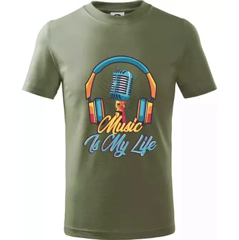 Dětská móda Music is my life sluchátka - Tričko dětské bavlněné - 158 cm/12 let ( Khaki )