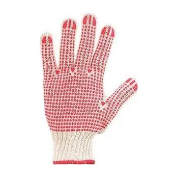Pracovní rukavice Pracovní rukavice šité z bavlny s protiskluzovými terčíky z PVC, velikost 7, bílá/červená,rychlé dodání
