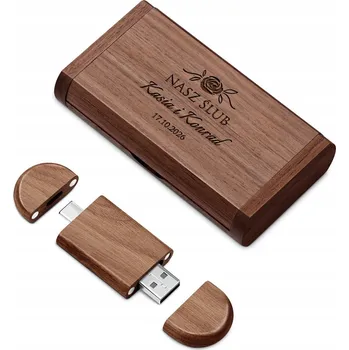 USB flash disk Flash disk Murrano Dřevěný flash disk Dual s gravírováním v Krabičce 64 GB USB 3.0 hnědý