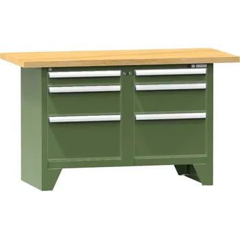 Dílenský stůl Dílenský modulární stůl, deska - multiplex 1500 x 700 mm, 6 x zásuvka, barva zelená RAL6011