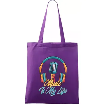 Music is my life sluchátka - Taška bavlněná - 42 x 38 cm ( Fialová )