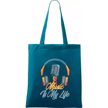 Nákupní taška Music is my life sluchátka - Taška bavlněná - 42 x 38 cm ( Petrolejová )