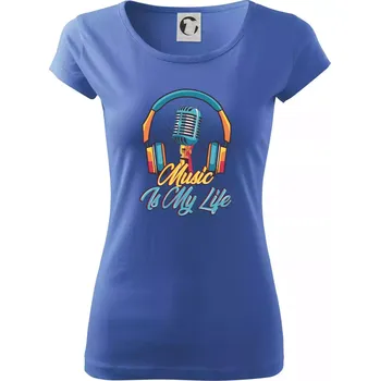 Dámské tričko Music is my life sluchátka - Dámské triko Pure - XS ( Azurově modrá )