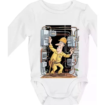 Kojenecký body Vyděšený elektrikář - Body kojenecké s dlouhým rukávem - Dlouhý r. do 3 měs ( Bílá )
