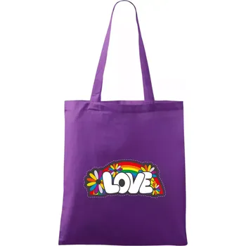 Love s duhou v pozadí - Taška bavlněná - 42 x 38 cm ( Fialová )