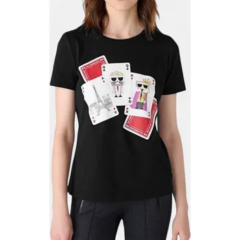 Dámské tričko Dámské černé triko Karl Lagerfeld - Velikost M, Barva Černá 56281 L2WHCO78