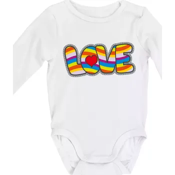 Love nápis duhový - Body kojenecké s dlouhým rukávem - Dlouhý r. do 3 měs ( Bílá )