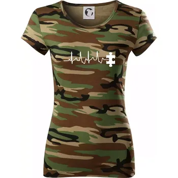 Dámské tričko EKG puzzle rozpojené - Dámské maskáčové triko - XS ( Hnědý maskáč )