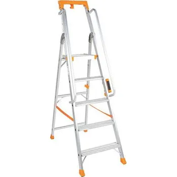 Schůdek Profesionální hliníkový žebřík s plošinou Manutan Expert, 5 stupňů + Prodloužená záruka na 10 let