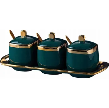 Obraz Keramická Sada Nádob na Koření Cukr Zelená