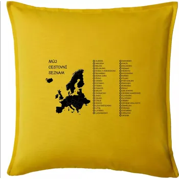 Polštář Můj cestovní seznam - Evropa - Polštář 50x50 - 50x50 - Pouze potah ( Žlutá )
