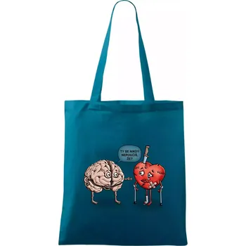 Nákupní taška Mozek a srdce - poučení (Hana-creative) - Taška bavlněná - 42 x 38 cm ( Petrolejová )