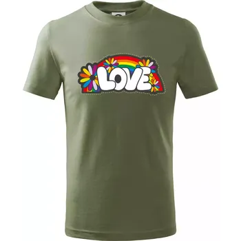 Chlapecké tričko Love s duhou v pozadí - Tričko dětské bavlněné - 104-110cm / 3-4 roky ( Khaki )
