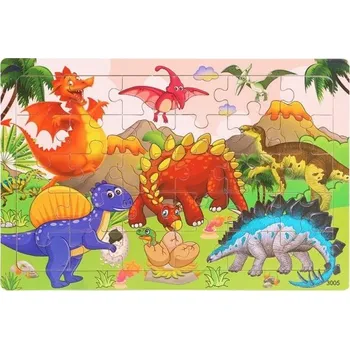 ostatní stavebnice Dřevěná puzzle skládačka 22,5 x 15 cm Dinosauři Vzdělávací hračka pro děti Rozvoj logiky Barevné dílky Zábavné učení Hra pro kluky i holky