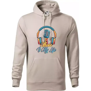 Pánská mikina Music is my life sluchátka - Mikina pánská Cape s kapucí - M ( Ledově šedá )