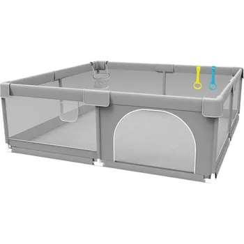 Dětská ohrádka Dětská herní ohrádka 1,5 x 2,0 m Světle šedá Bezpečnostní bariéra Corralito s míčkem a tažným kroužkem Ohrádka pro batolata Dětské hřiště doma