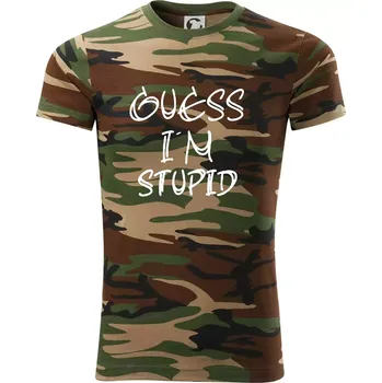 Pánské tričko Guess iam stupid - Army CAMOUFLAGE - M ( Hnědý maskáč )
