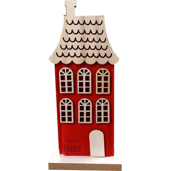 Vánoční dekorace Domek filcový červený svítící 20*8,5cm 2009200-1A