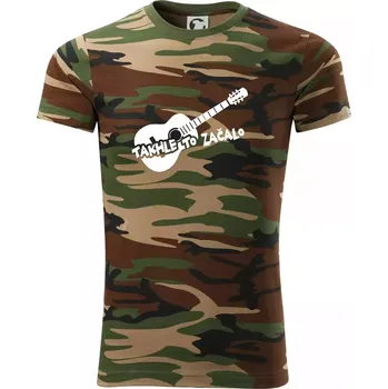 Pánské tričko Kytara, takhle to všechno začalo - Army CAMOUFLAGE - XS ( Hnědý maskáč )