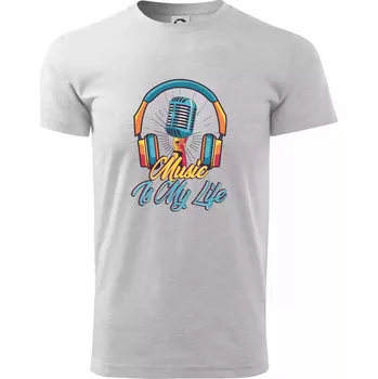 Pánské tričko Music is my life sluchátka - Triko extra velké (5-8XL) - 8XL ( Světlešedý Melír )