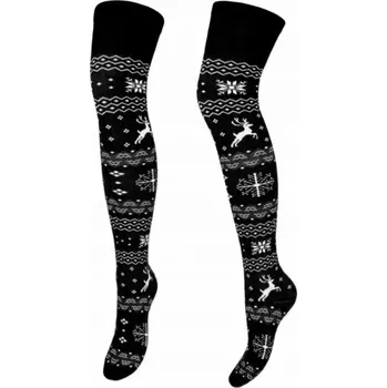 Dámské ponožky PODKOLENKY dámské norské vánoční bavlněné dlouhé černé Milena