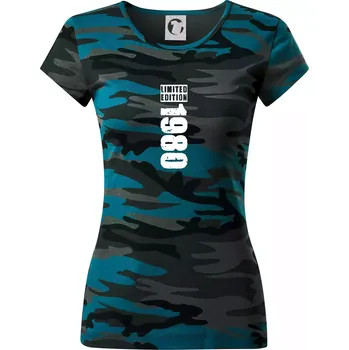 Limited edition 1980 pruh - Dámské maskáčové triko - S ( Petrolejová maskáč )