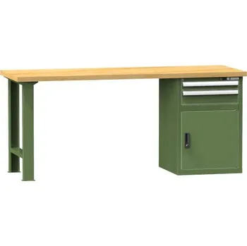 Dílenský stůl Dílenský stůl KOMBI, d x h x v: 1500x700x880 mm, 1 x skříňka, 2 x zásuvka, barva zelená RAL6011