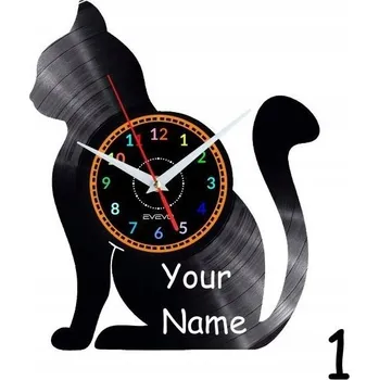 Hodiny Hodiny Kočka Kočky Vaše Jméno Zvíře Nástěnné Hodiny Vinylová Deska Moderní Dekorace