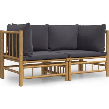 Zahradní nábytek Rohové zahradní sedací soupravy s tmavě šedými polštáři, 2 ks, bambus