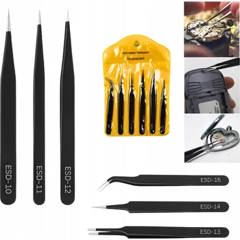 Péče o řasy a obočí SADA KOVOVÝCH ESD PINZETA 6 Ks PŘESNÝCH PINZETA V POUZDRO