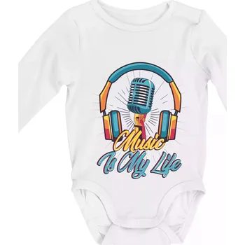 Music is my life sluchátka - Body kojenecké s dlouhým rukávem - Dlouhý r. 3-6 měs ( Bílá )
