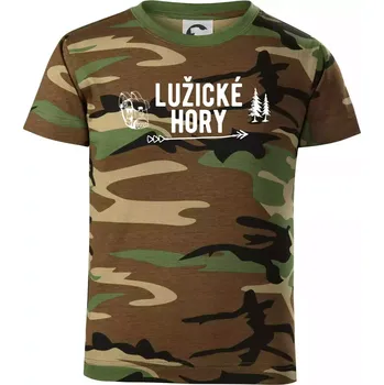 Chlapecké tričko Lužické hory nápis - Dětské maskáčové triko - 134 cm/8 let ( Hnědý maskáč )