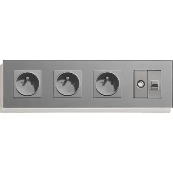 Elektrická zásuvka ČTYŘNÁSOBNÁ SKLENĚNÁ ZÁSUVKA S VSTUPEM PRO SATELIT / INTERNET RJ45 CAT5e
