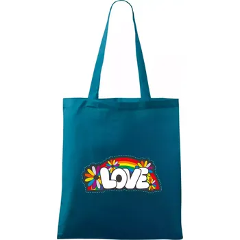 Love s duhou v pozadí - Taška bavlněná - 42 x 38 cm ( Petrolejová )