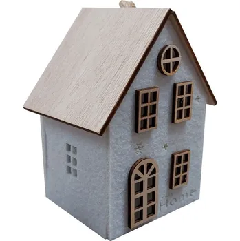 Vánoční dekorace Domek závěsný filcový bílý svítící 12*9cm 3001106-1B