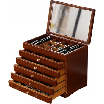 Šperkovnice Šperkovnice hnědá dřevěná se zrcátkem a zásuvkami