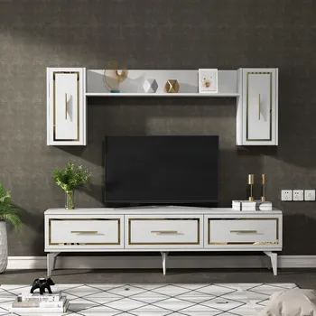 Obývací stěna FROST obývací stěna, bílá / zlatá