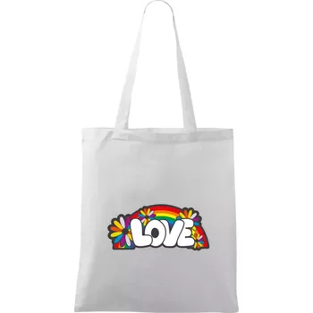 Love s duhou v pozadí - Taška bavlněná - 42 x 38 cm ( Bílá )