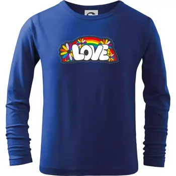 Chlapecké tričko Love s duhou v pozadí - Triko dětské Long Sleeve - 146 cm/10 let ( Královská modrá )